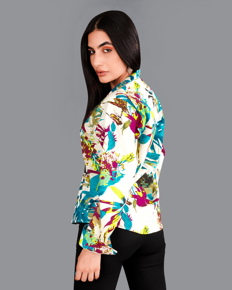 Off White Multicolour Printed Premium Cotton Shirt