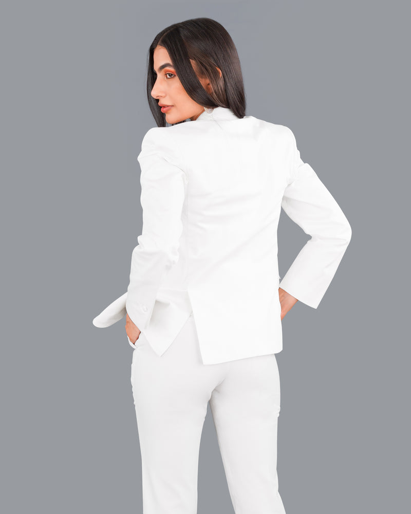Bright White with Black Patch Collar Premium Cotton Women's Suit