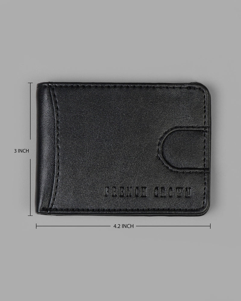 Black Ultra Slim Vegan Leather Handcrafted Small Wallet WT18