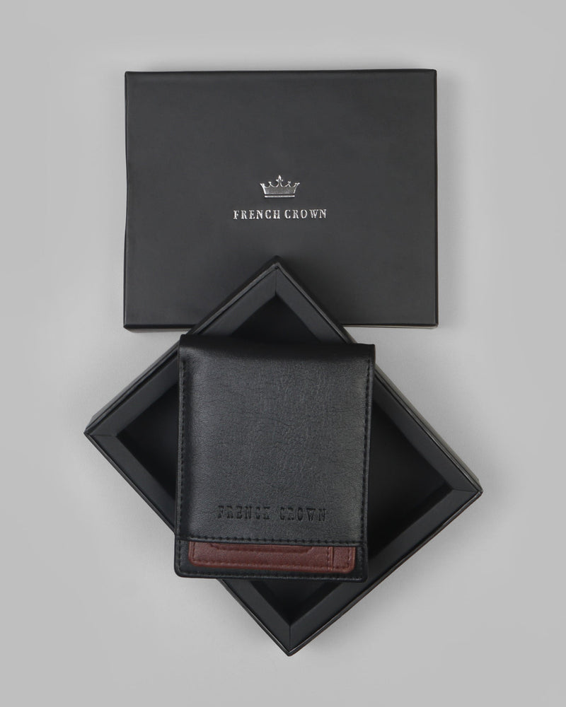 Black with Tan Vegan Leather Handcrafted Wallet and Card Holder Set WT27