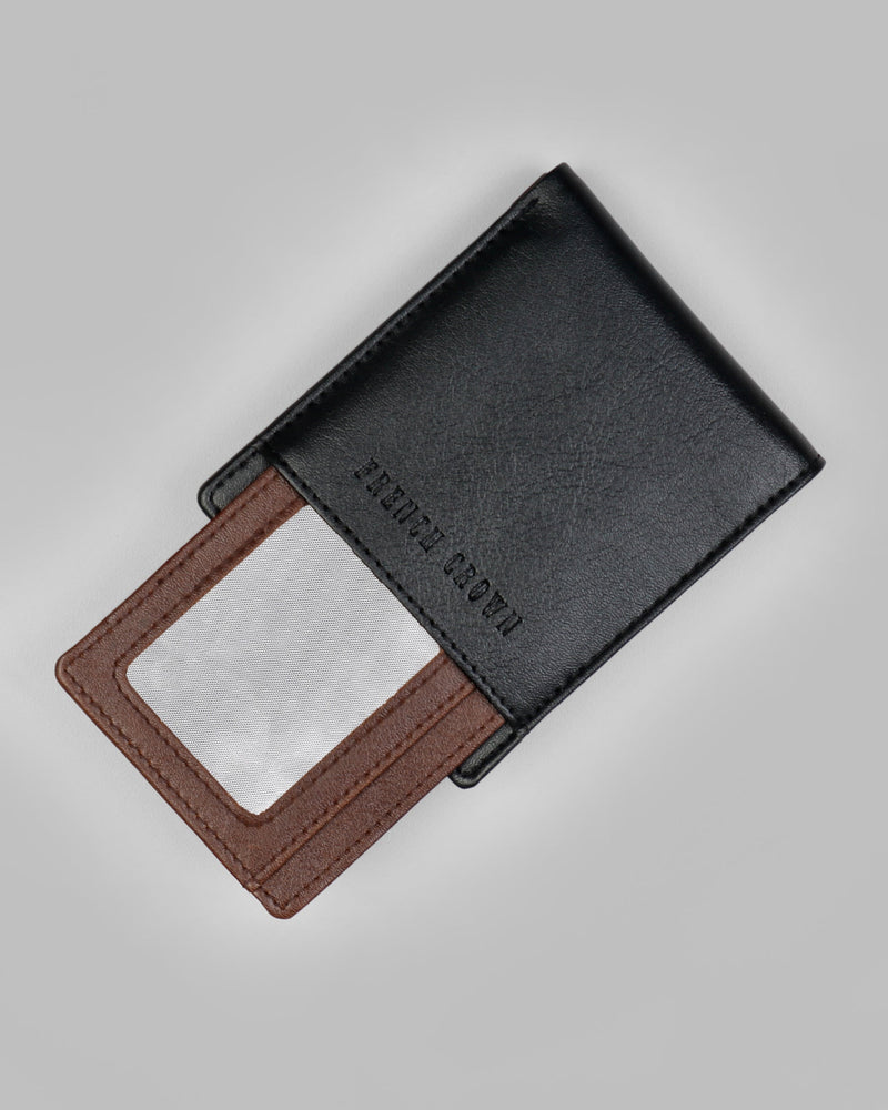 Black with Tan Vegan Leather Handcrafted Wallet and Card Holder Set WT27