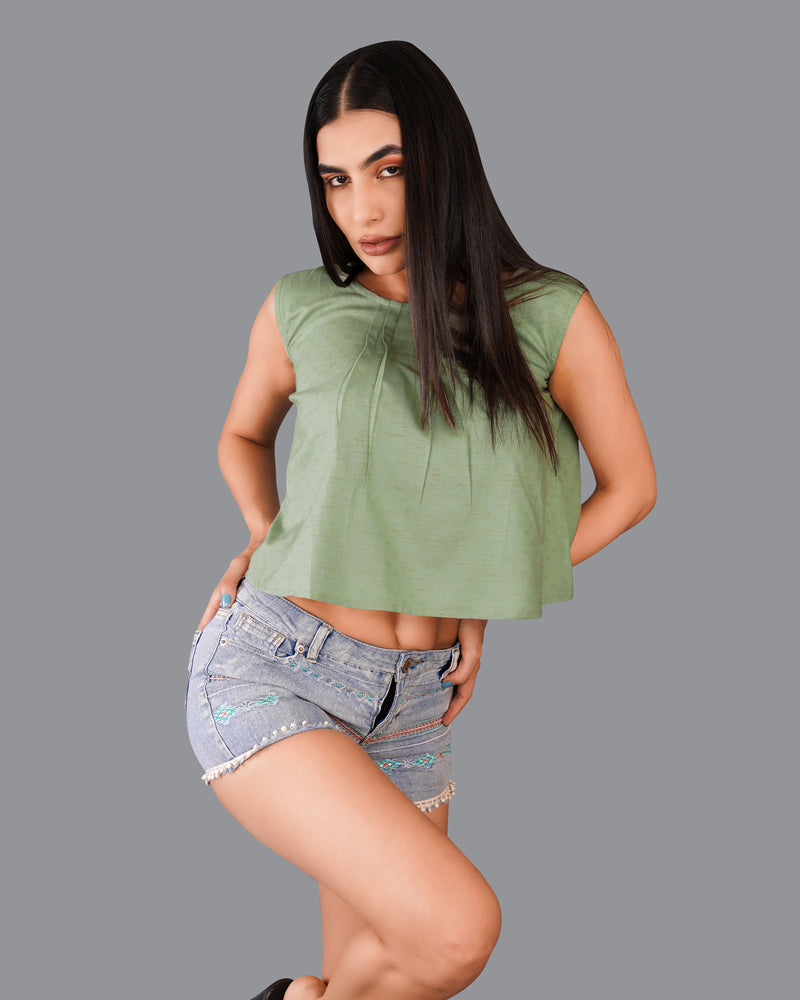 Asparagus Green Premium Cotton Crop Top