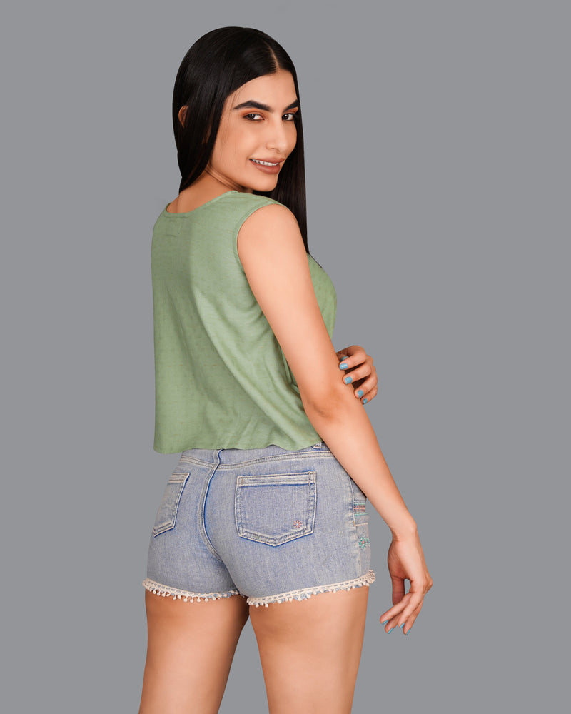 Asparagus Green Premium Cotton Crop Top